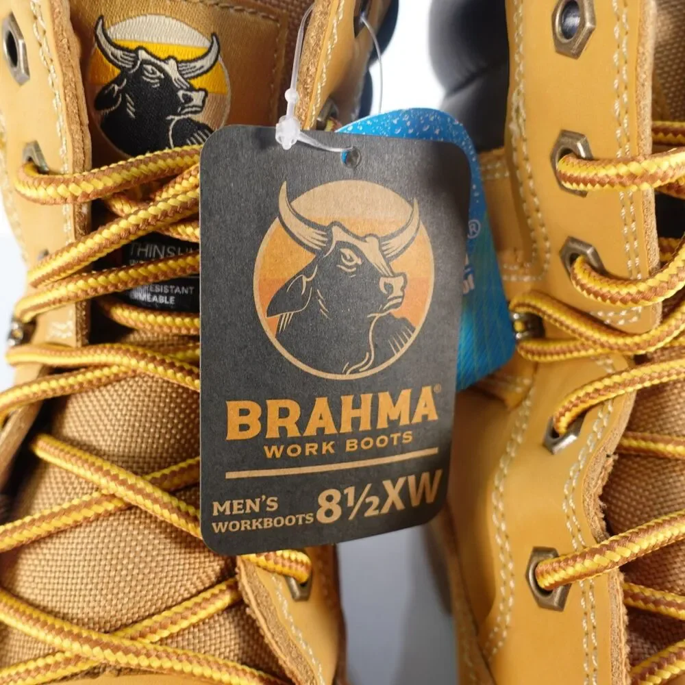 Brahma Men's Brown Hi-Top Defender Waterproof Leather Work Boots Size 8.5 XW